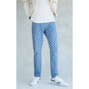 PacSun Eco Holden Slim Straight Taper Checkered Jeans 30x32 Light Indigo Pants